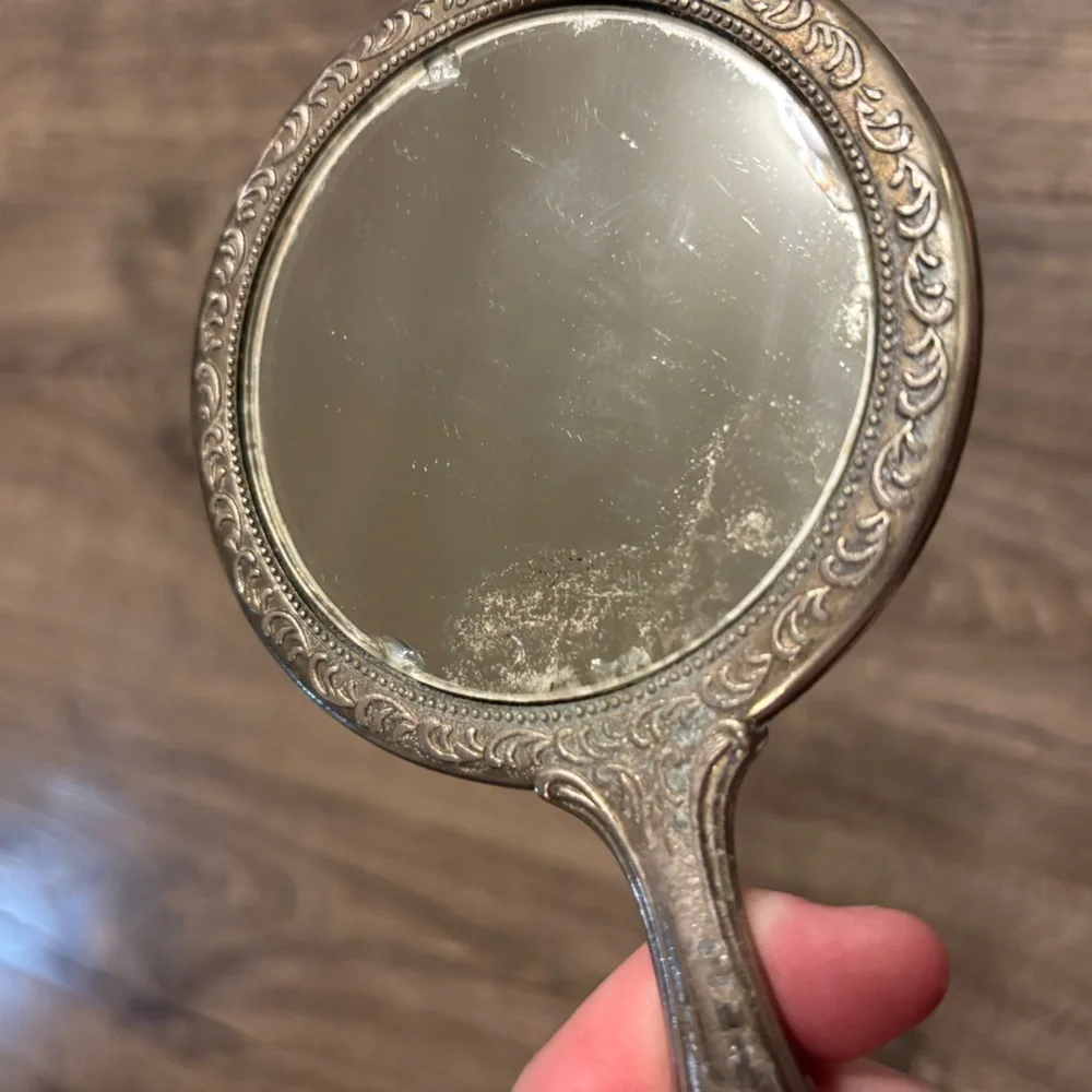Vintage Silver-Plated Vanity Mirror Floral Design Heavy Stunning